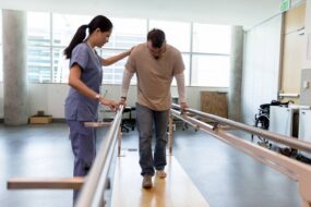 A patient undergoes a strength rehabilitation program